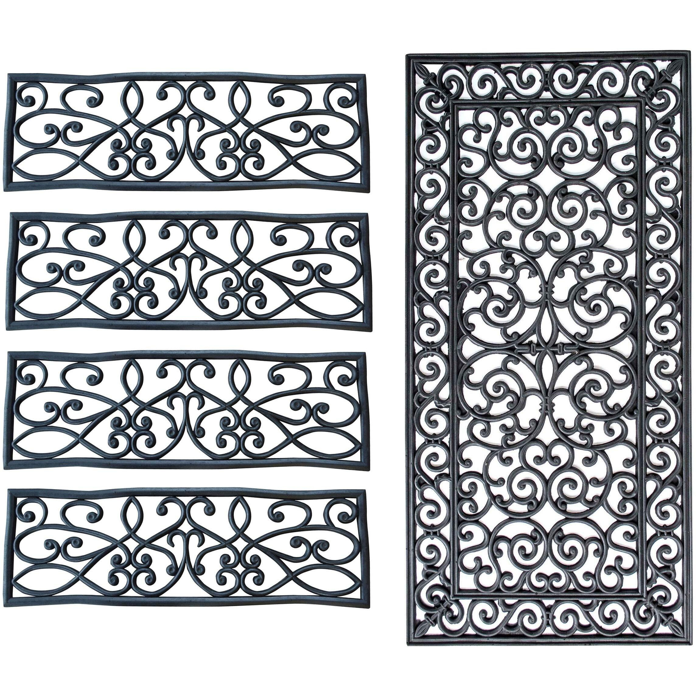 Decorative Scrollwork Entryway Rubber Mat Set - 5 Piece 47 X 23.5 0.38 Black Scroll Latex Free