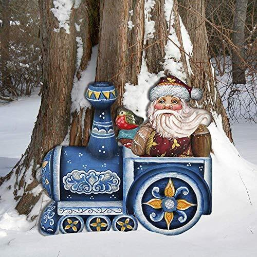 G.DeBrekht 8129211M Wooden Train Riding Santa Christmas Decorative Hanging or Freestanding Figurine for Home & Garden