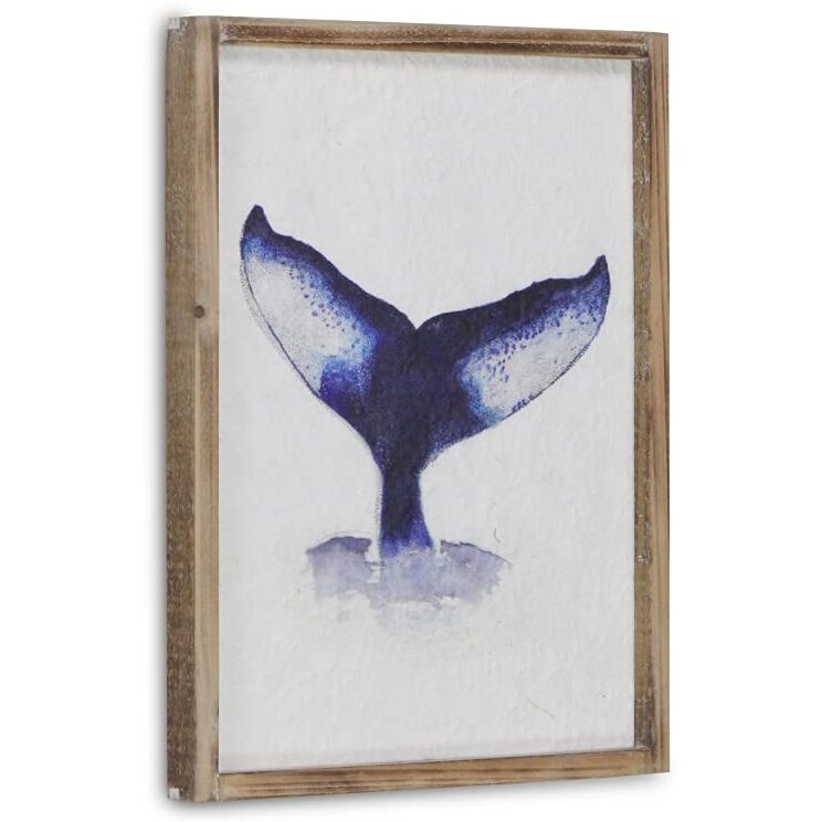 Cheung's 5498W Blue Whale Tail Wall Decor Piece with Wood Frame