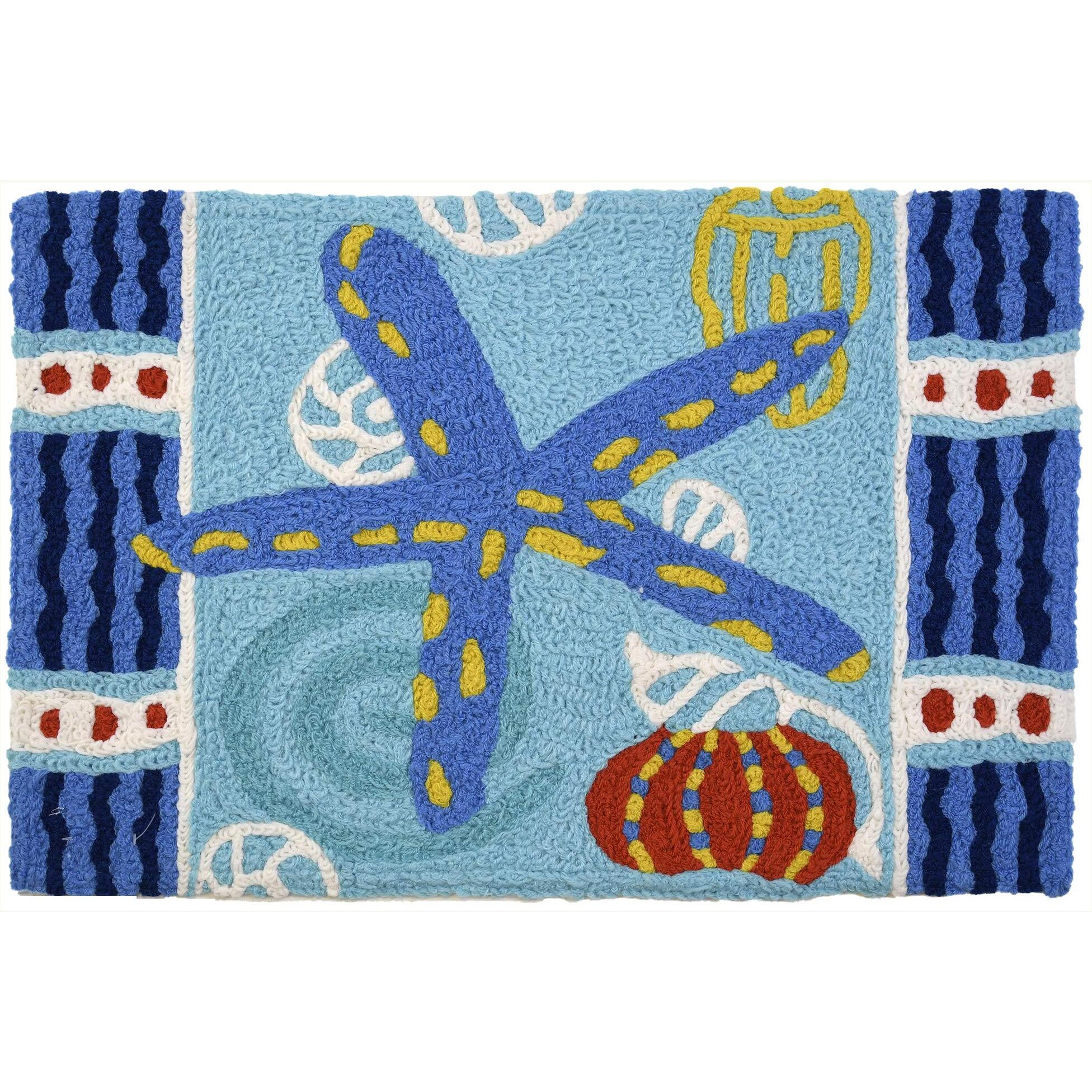 Jellybean Indoor/Outdoor Decorative Teal Starfish Accent Rug - 20  X 30