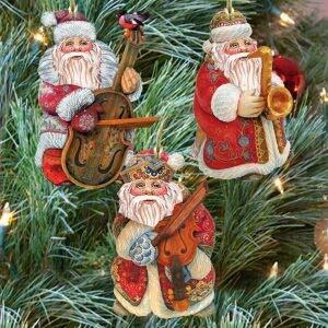 G.DeBrekht 8100028S3 Santas Musicians Wooden Ornaments - Set of 3