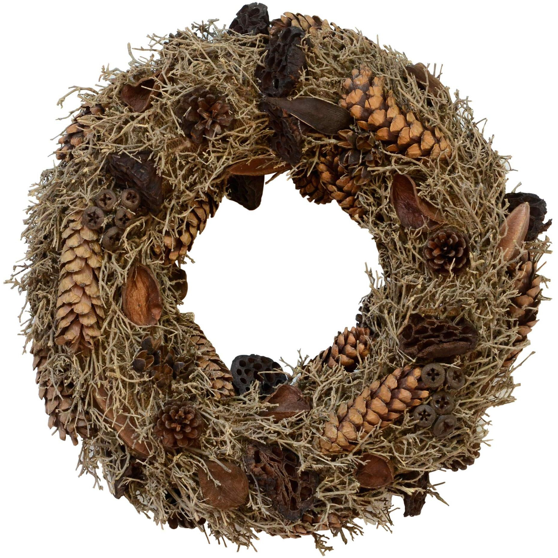 Vickerman Natural Mixed Wreath 20 , Real Preserved Foliage Decor for Home or Everyday Accents, Indoor Use Only