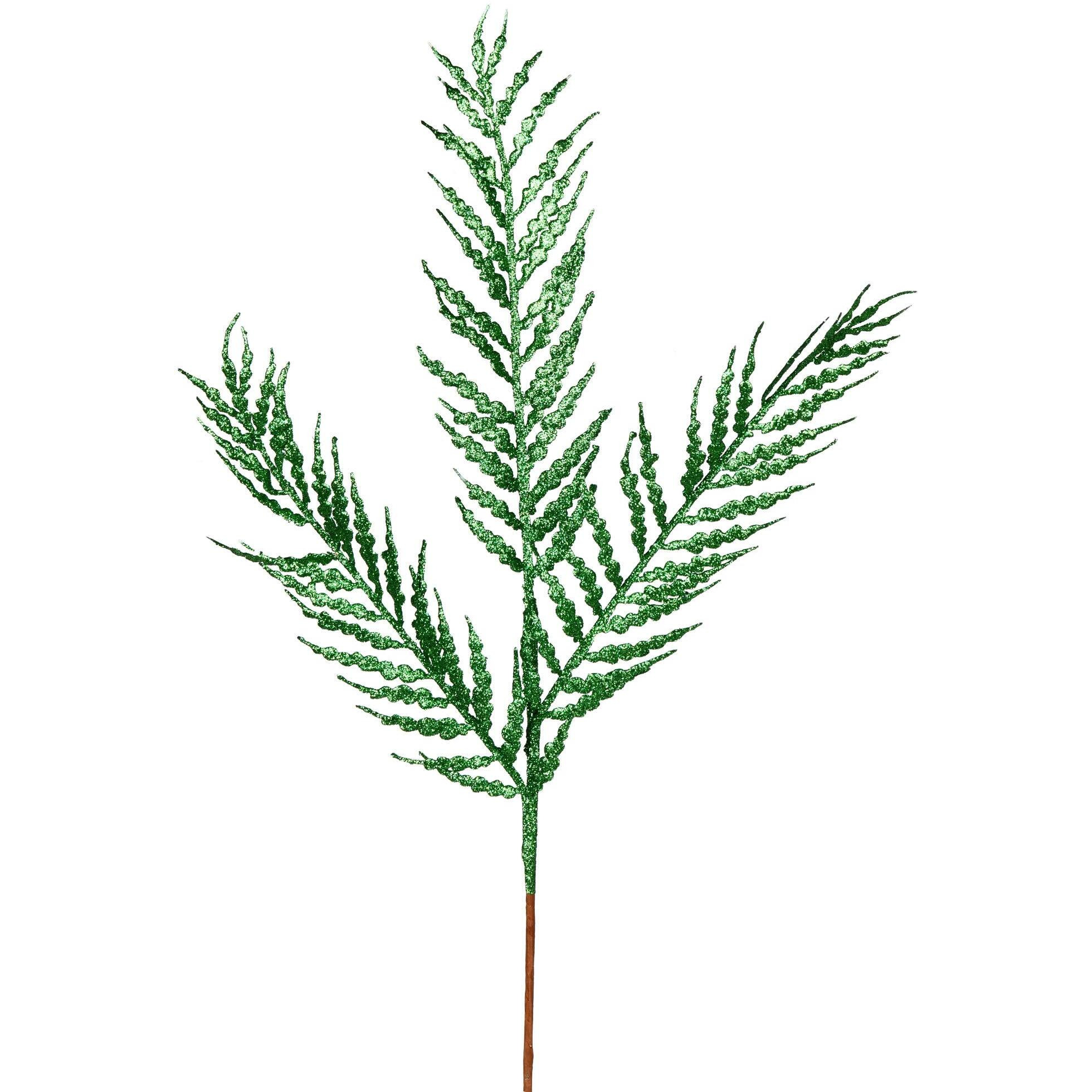 Vickerman 21  Green Glitter Feather Fern Artificial Christmas Spray. Includes 12 Sprays per Pack.