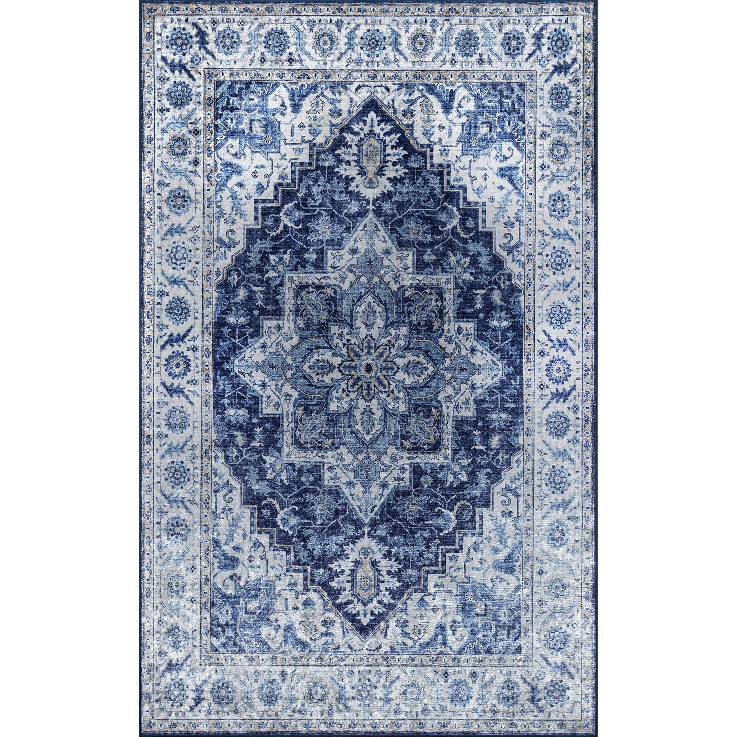 Momeni Karachi Polyester Traditional Indoor Area Rug, Blue, 8' X 10' (Model KARACKAR-8BLU80A0)