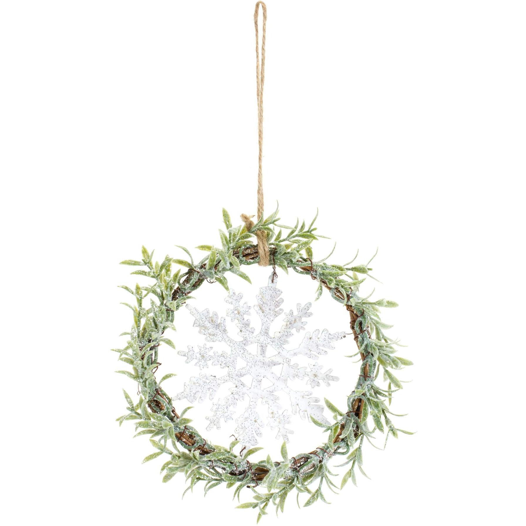 Melrose 84514 Mini Wreath ith Snoflake, 7.5-inch Diameter, Plastic