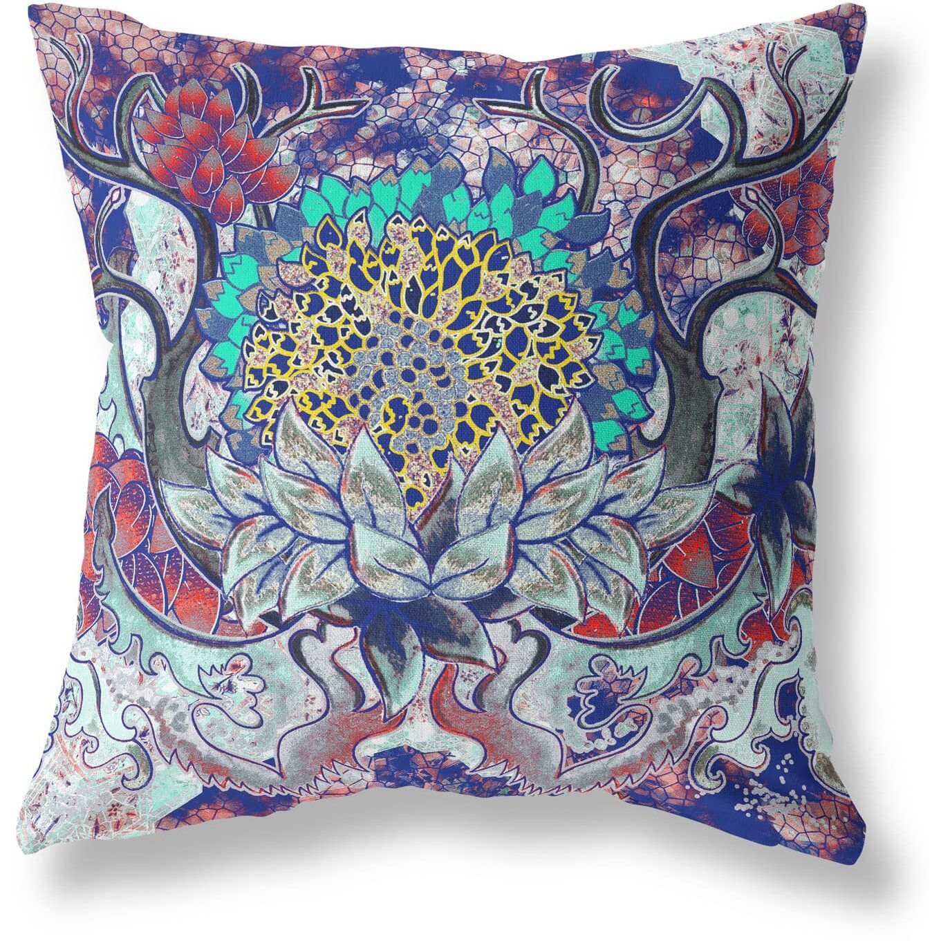 Amrita Sen Vase Sunflower Matches Broadcloth Indoor Outdoor Zippered Pillow Electric Blue Aqua