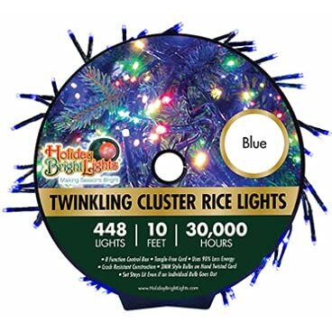 Holiday Bright Lights LED-3MCR448-GBL LED Twinkling Cluster Rice Light Set, Blue, 448-Ct., 10-Ft. - Quantity 12