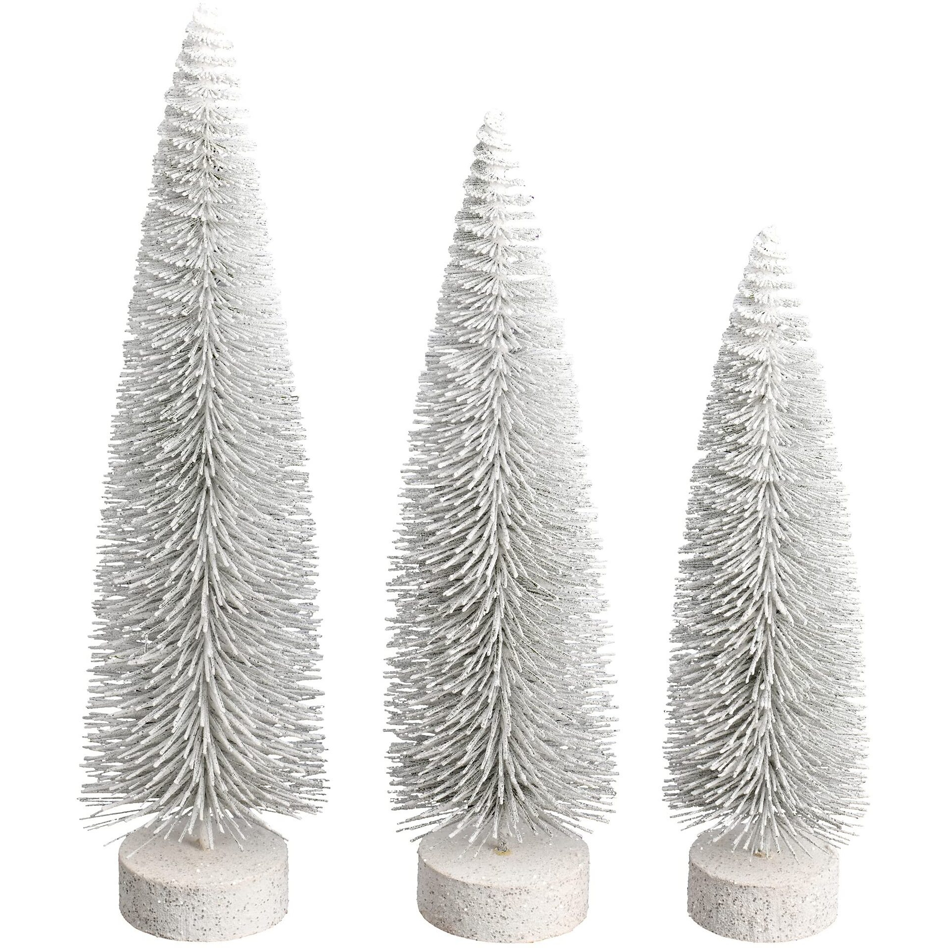 Vickerman 12 -14 -16  White Oval Pine Artificial Christmas Tree, Set of 3 - Faux Christmas Tree Set - Seasonal Indoor Home Decor