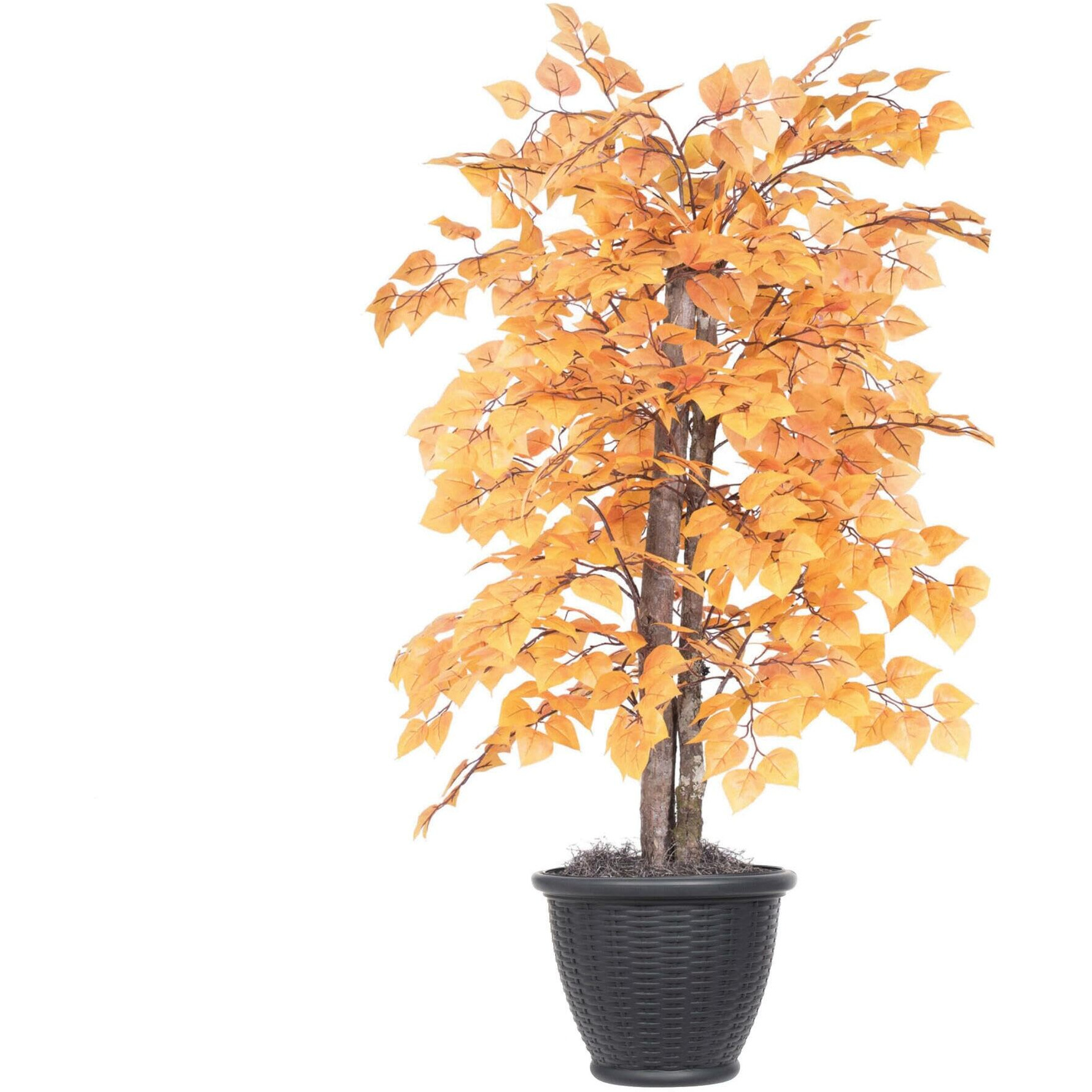 Vickerman 4' Indoor Artificial Golden Aspen Bush, Gray Plastic Container.