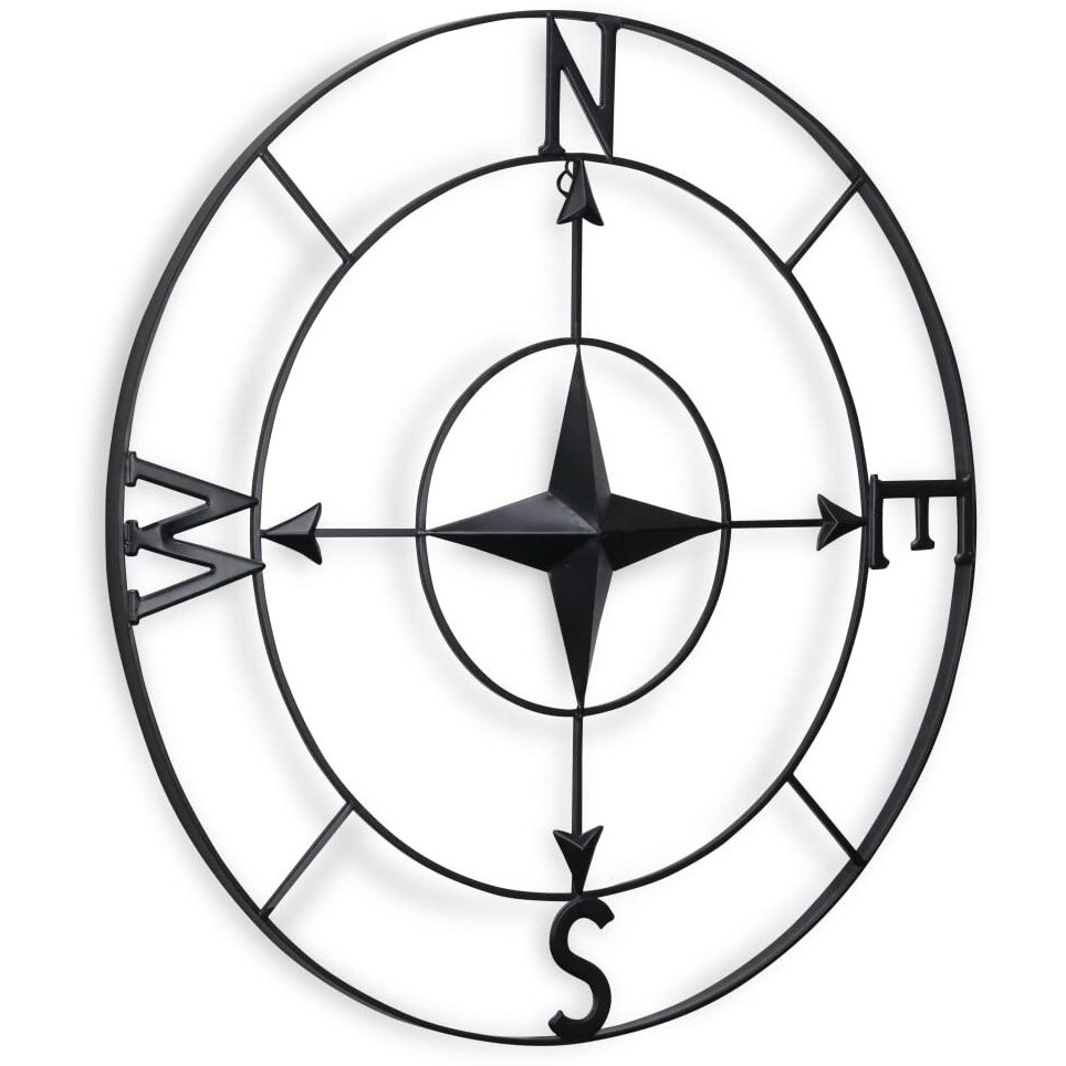 Cheung's 5496 Round Metal Wall Compass, Black