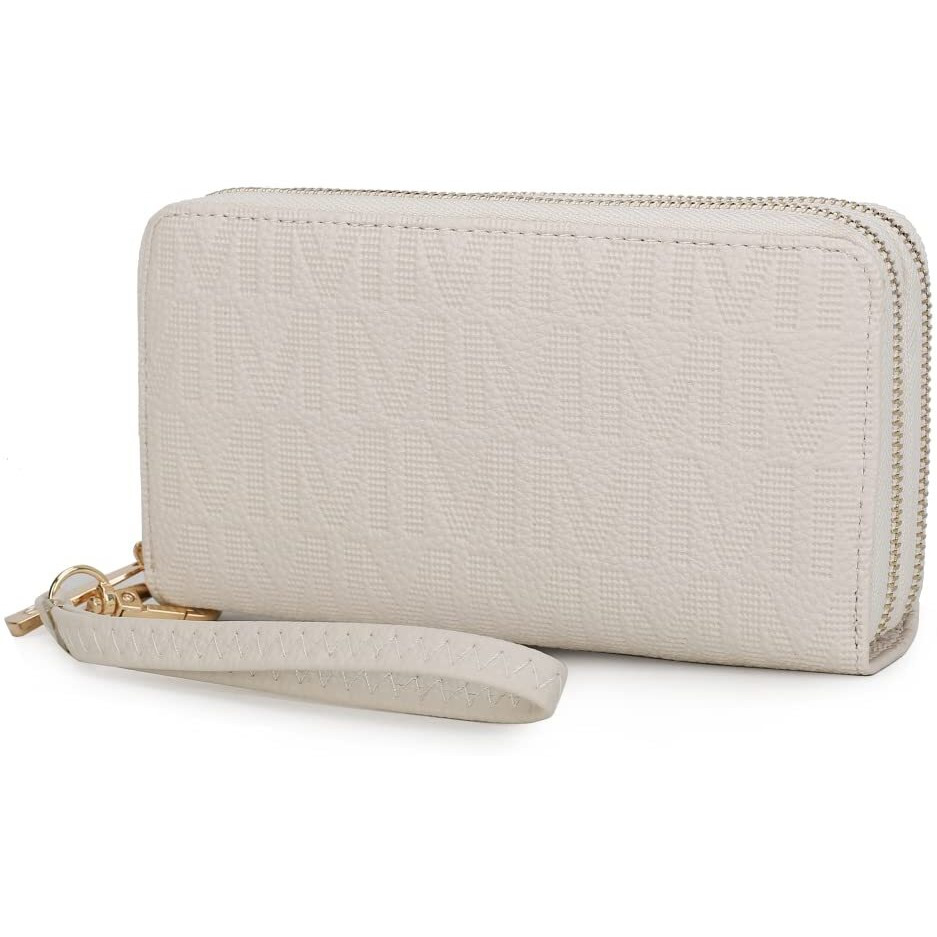 Weird Giraffe Games MKF Collection MKF-PU7770BG Womens Lisbette Embossed M Signature Wallet Beige