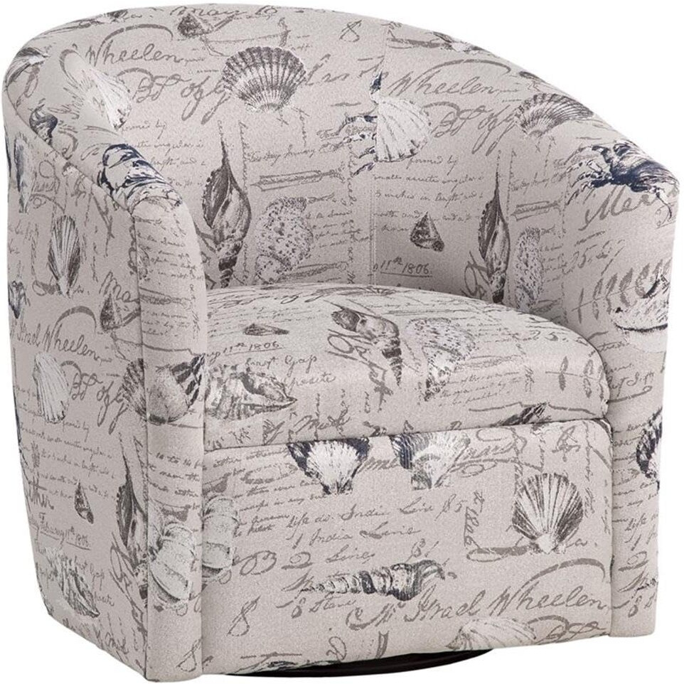 Beach Harbor Gray Coastal Patterned Polyester Fabric Sivel Accent Chair