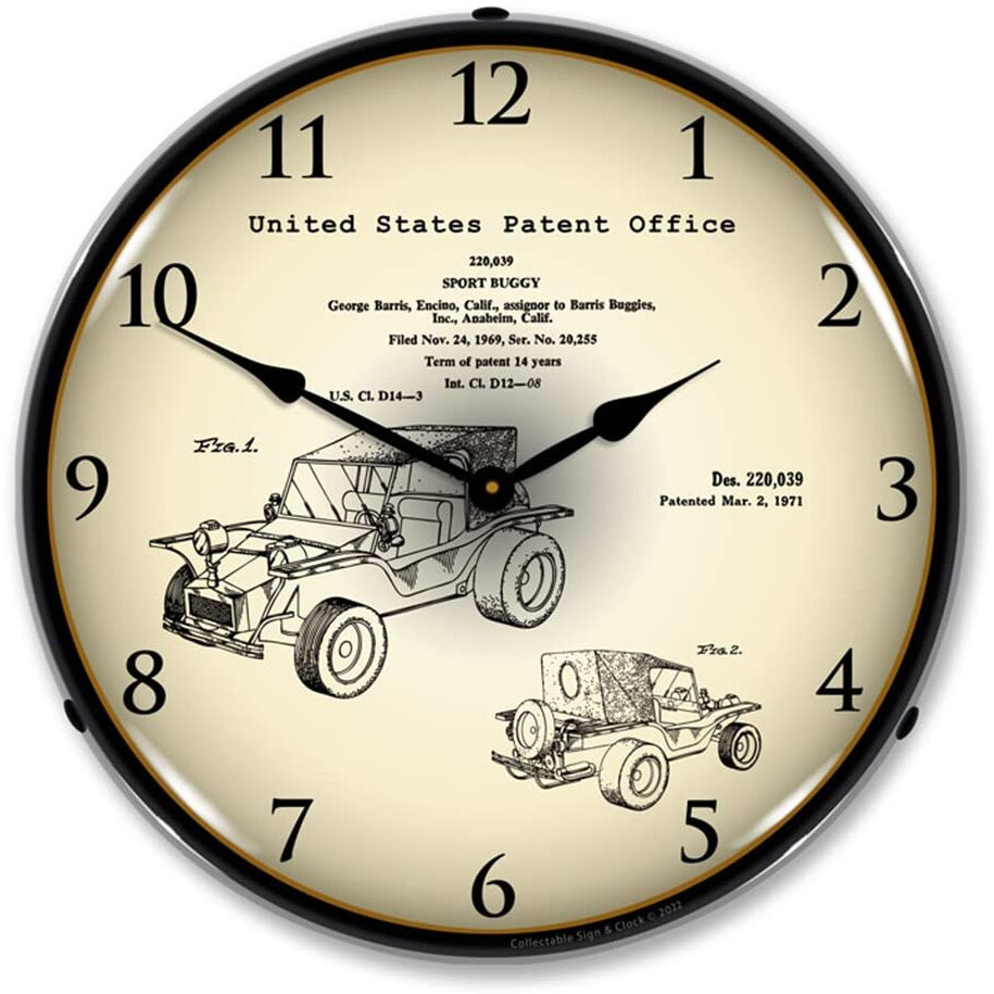 1971 George Barris Sport Buggy Patent LED Wall Clock, Retro/Vintage, Lighted 14 inch