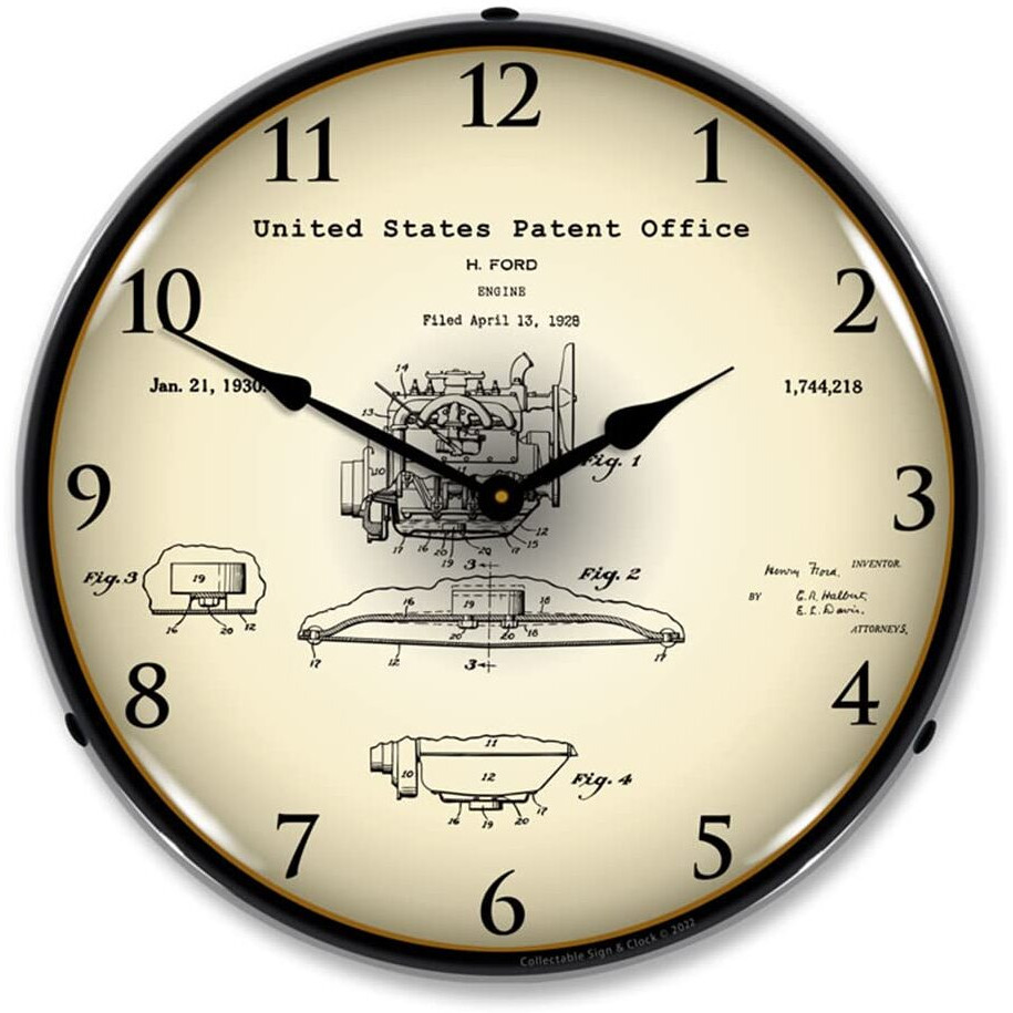 1928 Henry Ford Engine Patent LED Wall Clock, Retro/Vintage, Lighted 14 inch