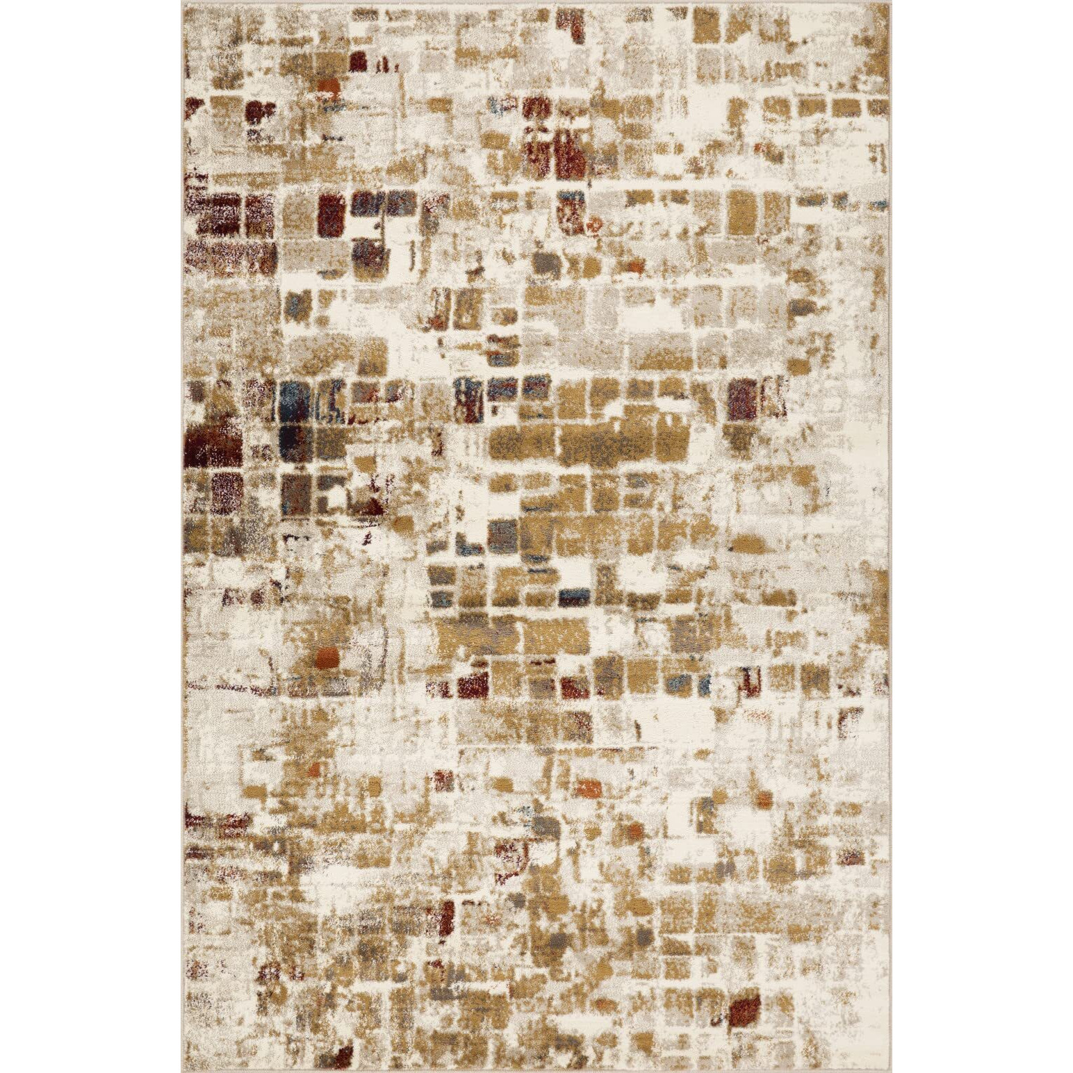 HomeRoots Natural Heat-Set Polypropelene 2 x 8 Brown Beige Abstract Tiles Distressed Runner Rug