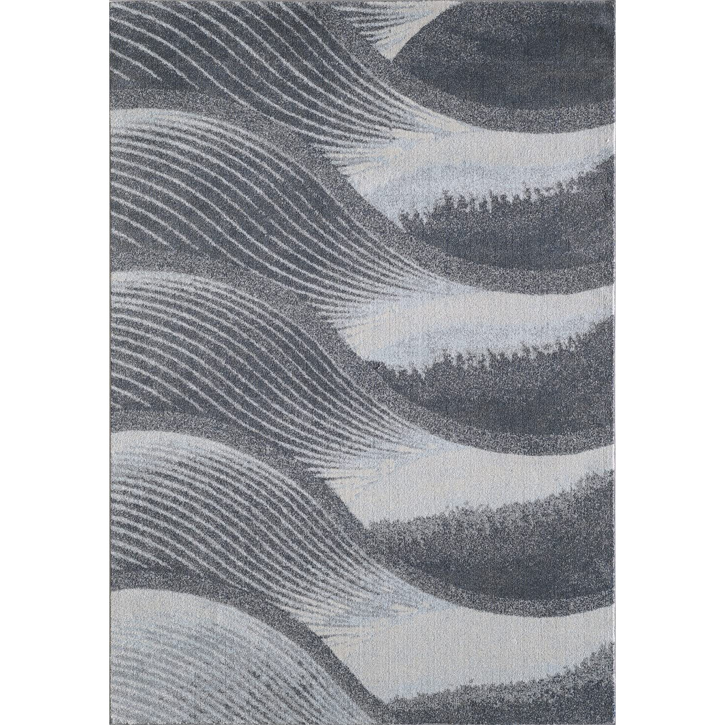 HomeRoots Grey/Blue Heat-Set Polypropelene 10 x 13 Gray Blue Abstract Waves Modern Area Rug