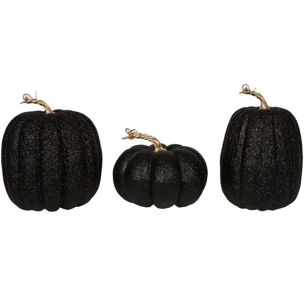 Vickerman 691120-8  Black Pumpkins Assorted Set of 3 (MC225717) Christmas Figurine Decorations