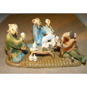 Miniature Ceramic Figurine - Three Men Sitting at a Table - Fine Detail