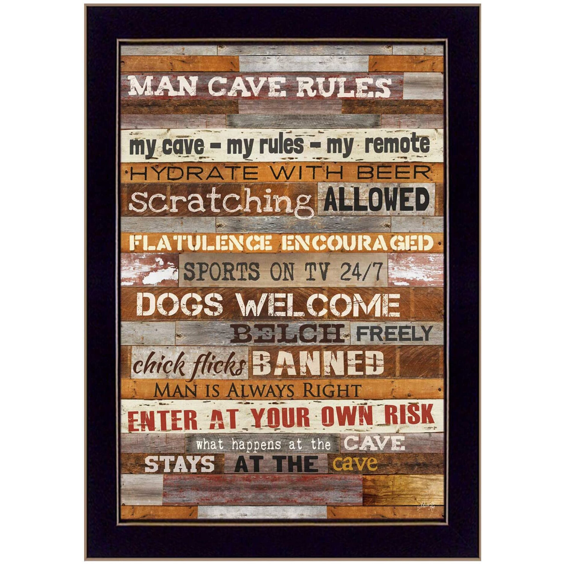 Man Cave Rules 1 Black Framed Print Wall Art