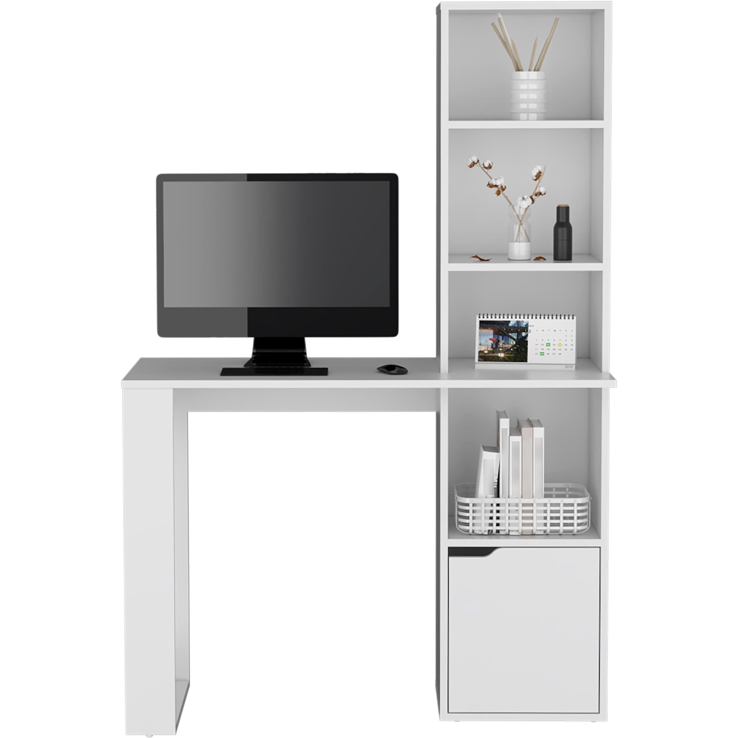 Depot E-Shop Ripley Writing personal Desk ith Bookcase and Cabinet, White