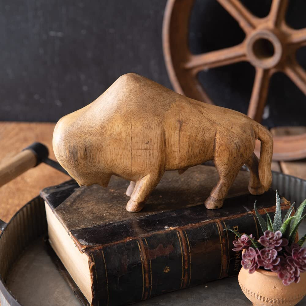 CTW Home Collection Hand-Carved Bison Figurine, 5.5-inch Height, Mango Wood, Home, Home Dcor