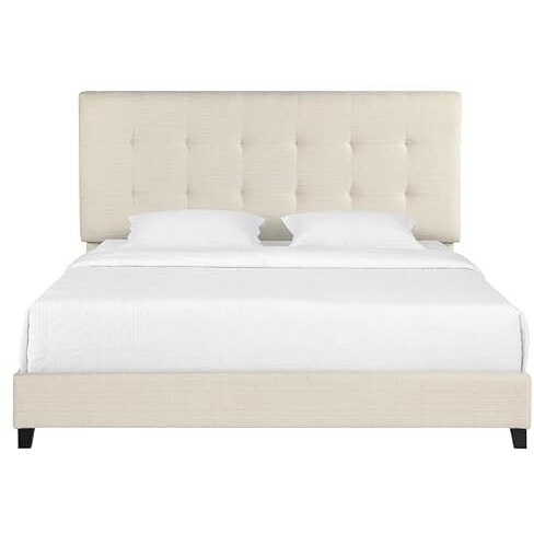 Bridgevine Home Tufted Upholstered Platform Bed, King Size, Dynasty Beige