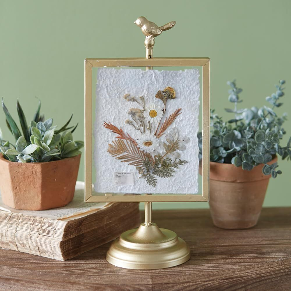 Colonial Tin Works Gilded Pressed Botanical Stand Corydalis and Chrysanthemum, 14.25-inch Height, Home, Home Dcor