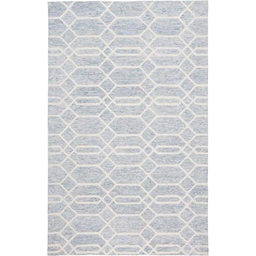 HomeRoots 512201 8 x 10 ft. Blue & Ivory Wool Geometric Hand Tufted Handmade Stain Resistant Rectangle Area Rug