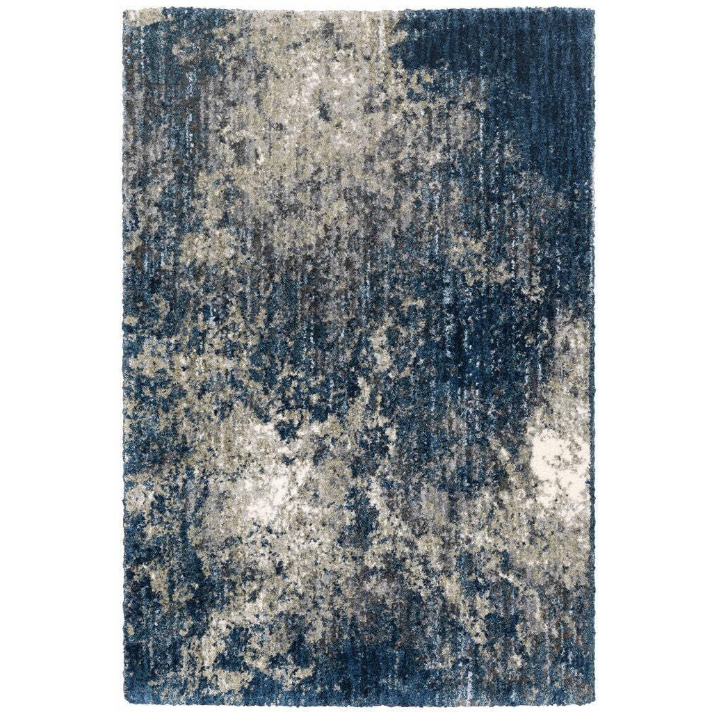 HomeRoots 507836 10 x 13 ft. Blue & Gray Abstract Shag Power Loom Stain Resistant Rectangle Area Rug