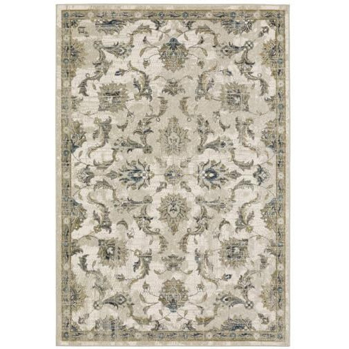 HomeRoots 509870 8 x 10 ft. Beige Gold Blue & Gray Oriental Power Loom Stain Resistant Rectangle Area Rug