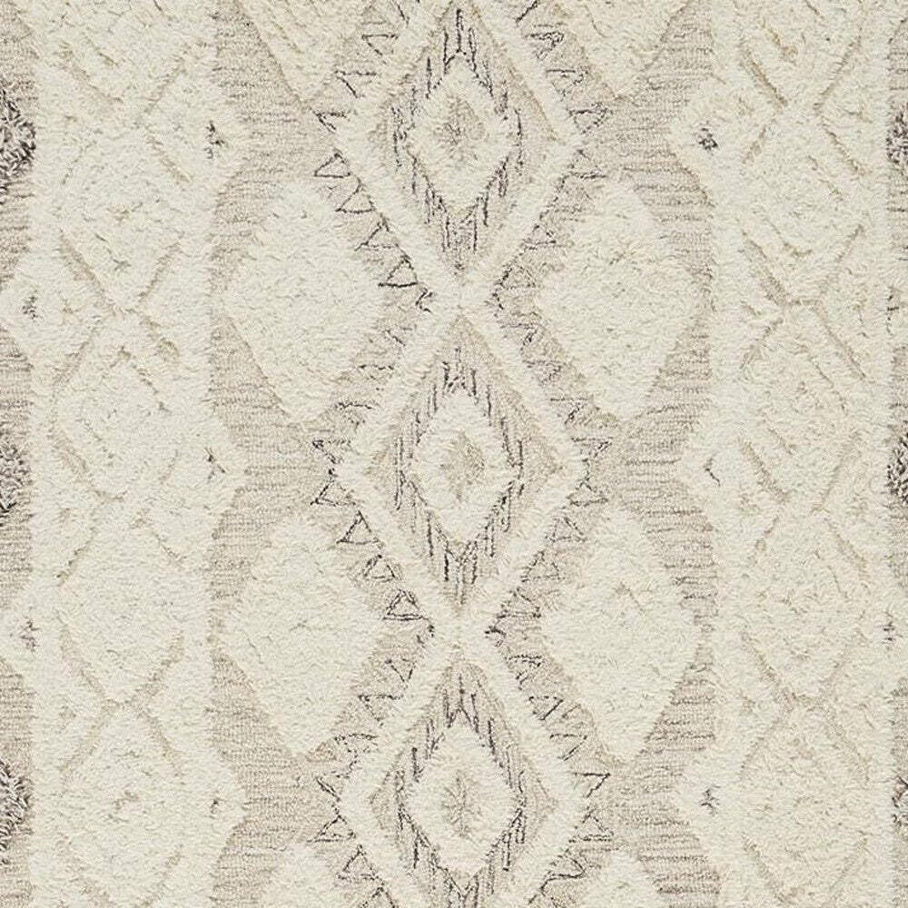 HomeRoots 512776 8 x 10 ft. Ivory Taupe & Gray Wool Geometric Hand Tufted Handmade Stain Resistant Rectangle Area Rug