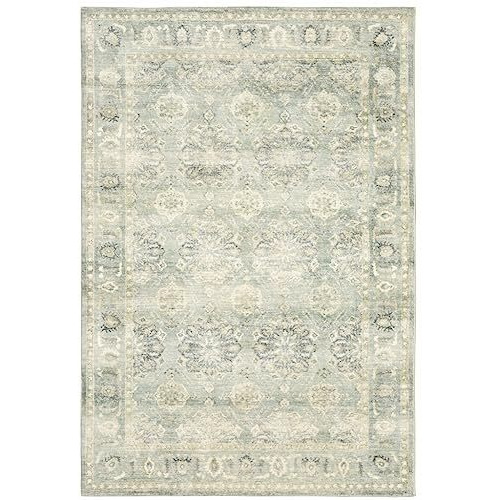 HomeRoots 509666 8 x 10 ft. Green & Ivory Oriental Power Loom Stain Resistant Rectangle Area Rug