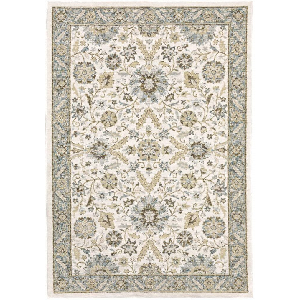 HomeRoots 510083 10 x 13 ft. Stone Gray Ivory Green Brown Teal & Light Blue Oriental Power Loom Stain Resistant Rectangle Area Rug