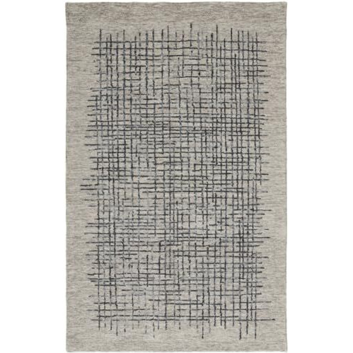 HomeRoots 514339 8 x 10 ft. Gray Black & Tan Wool Plaid Hand Tufted Handmade Stain Resistant Rectangle Area Rug