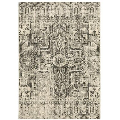 HomeRoots 508845 10 x 13 ft. Gray Ivory & Brown Oriental Power Loom Stain Resistant Rectangle Area Rug