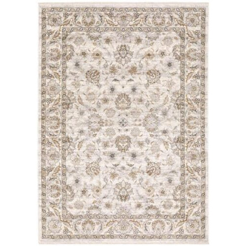 HomeRoots 509398 6 x 9 ft. Ivory & Gray Oriental Power Loom Stain Resistant Rectangle Area Rug with Fringe