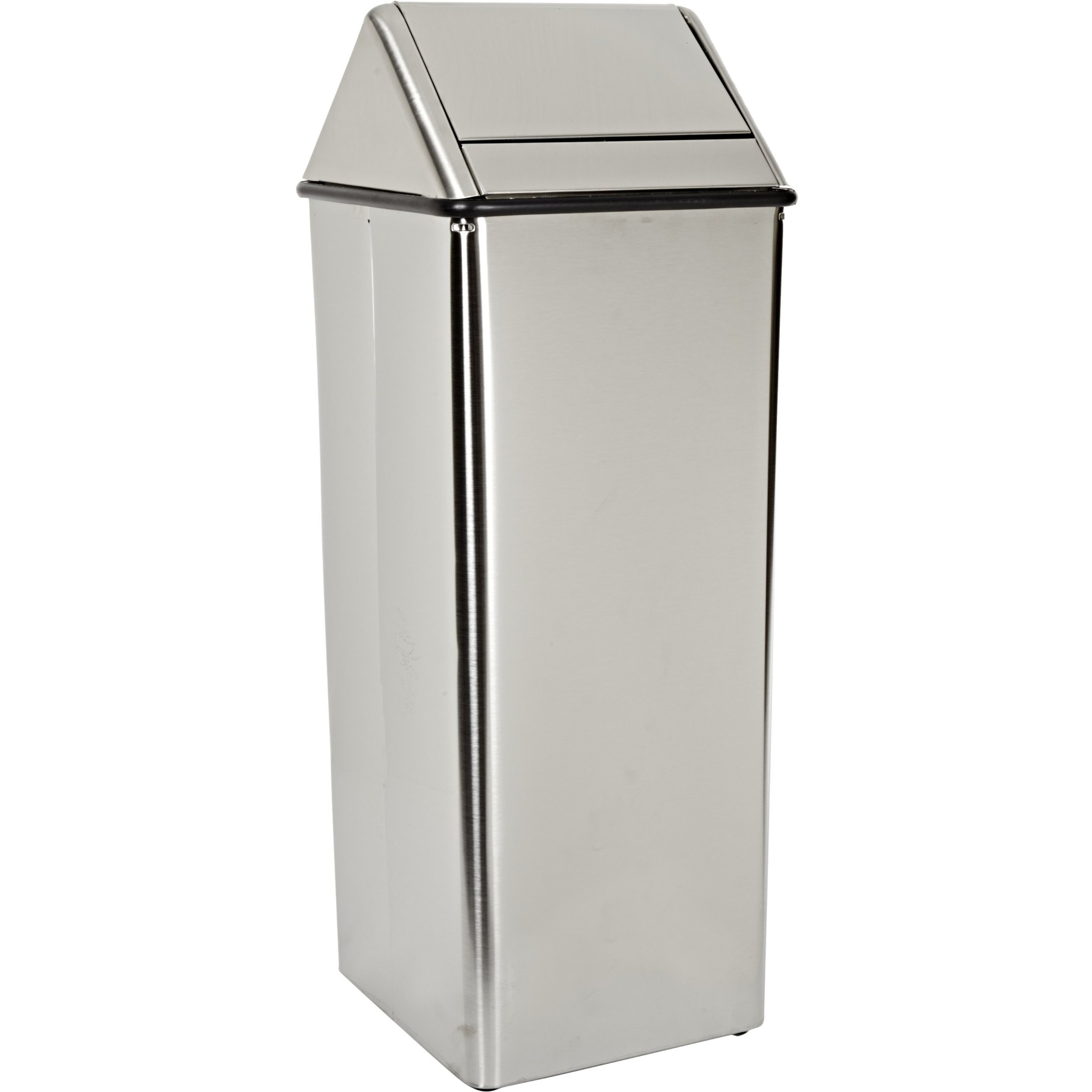 Witt Industries 1411HTSS Stainless Steel 21-Gallon Waste Watcher Hamper and Swing Top Receptacle, Square, 15  Width x 15  Depth x 38  Height, Silver