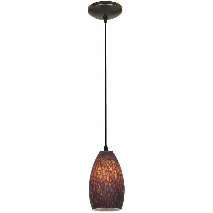 Champagne Glass Pendant - 1-Light Pendant - Cord - Oil Rubbed Bronze Finish - Brown Stone Glass Shade