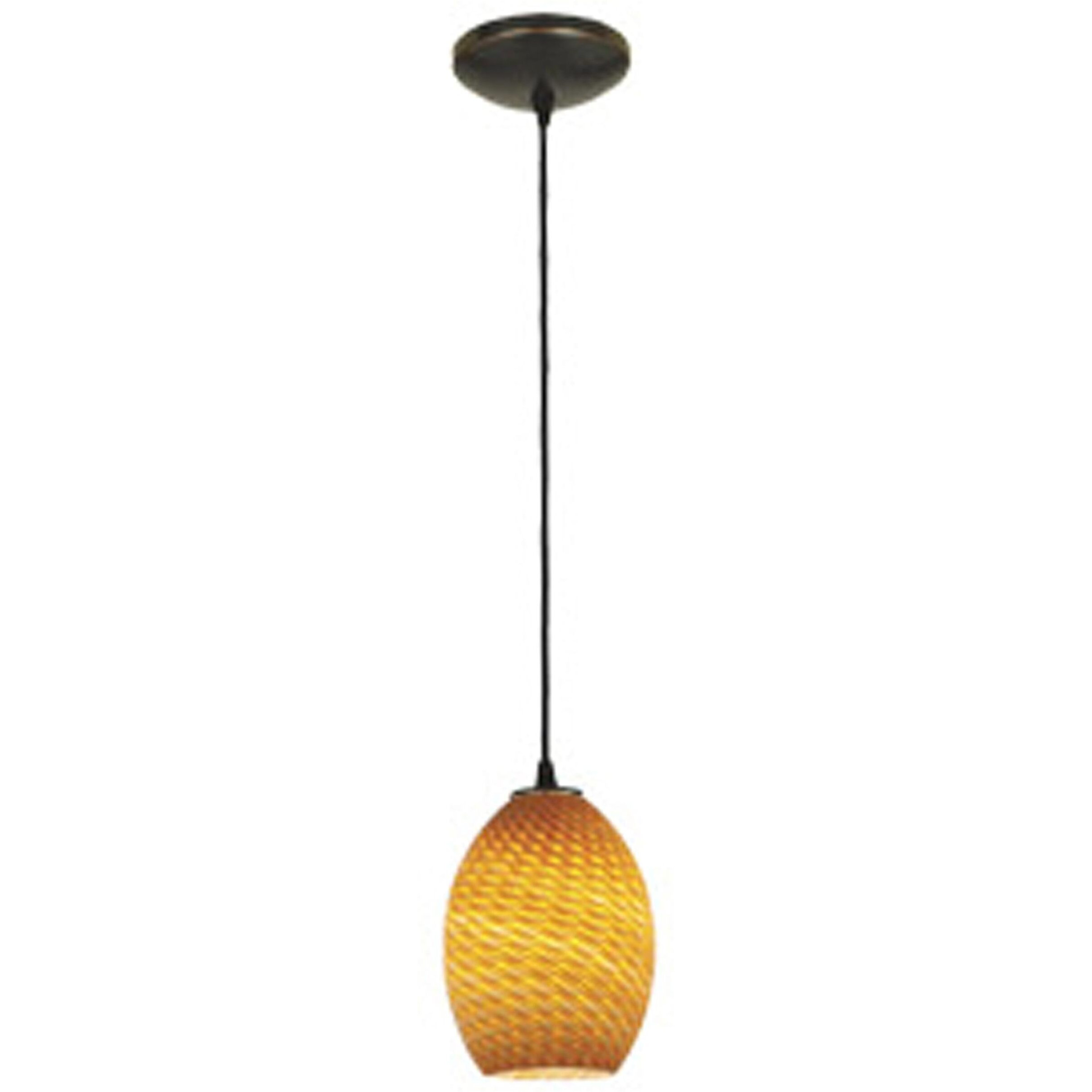 Brandy FireBird Glass Pendant - 1-Light Pendant - Cord - Oil Rubbed Bronze Finish - Amber Firebird Glass Shade