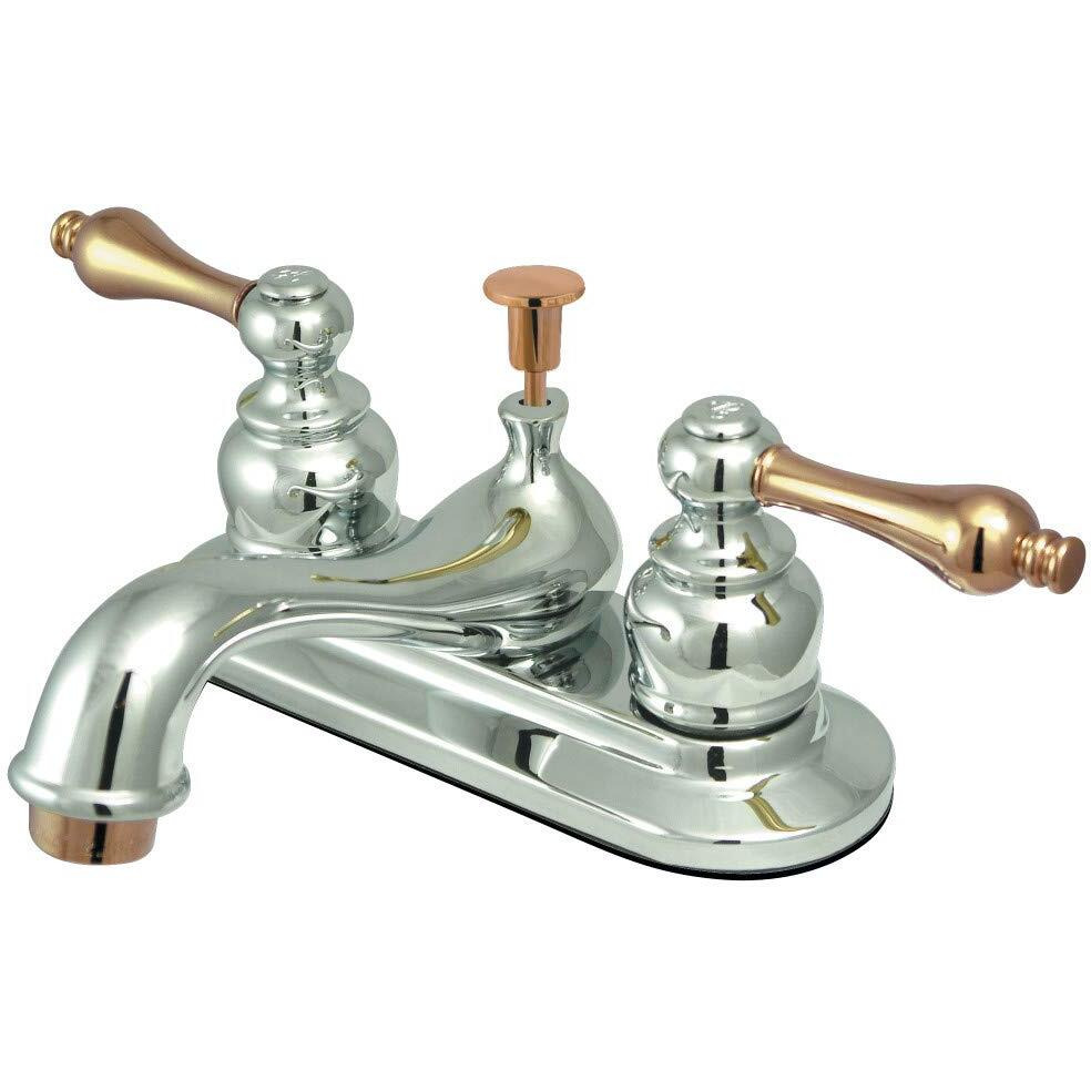 Kingston Brass GKB604AL Restoration 4-inch Centerset Lavatory Faucet with Retail Pop-up, Chrome with Polished Brass Trim