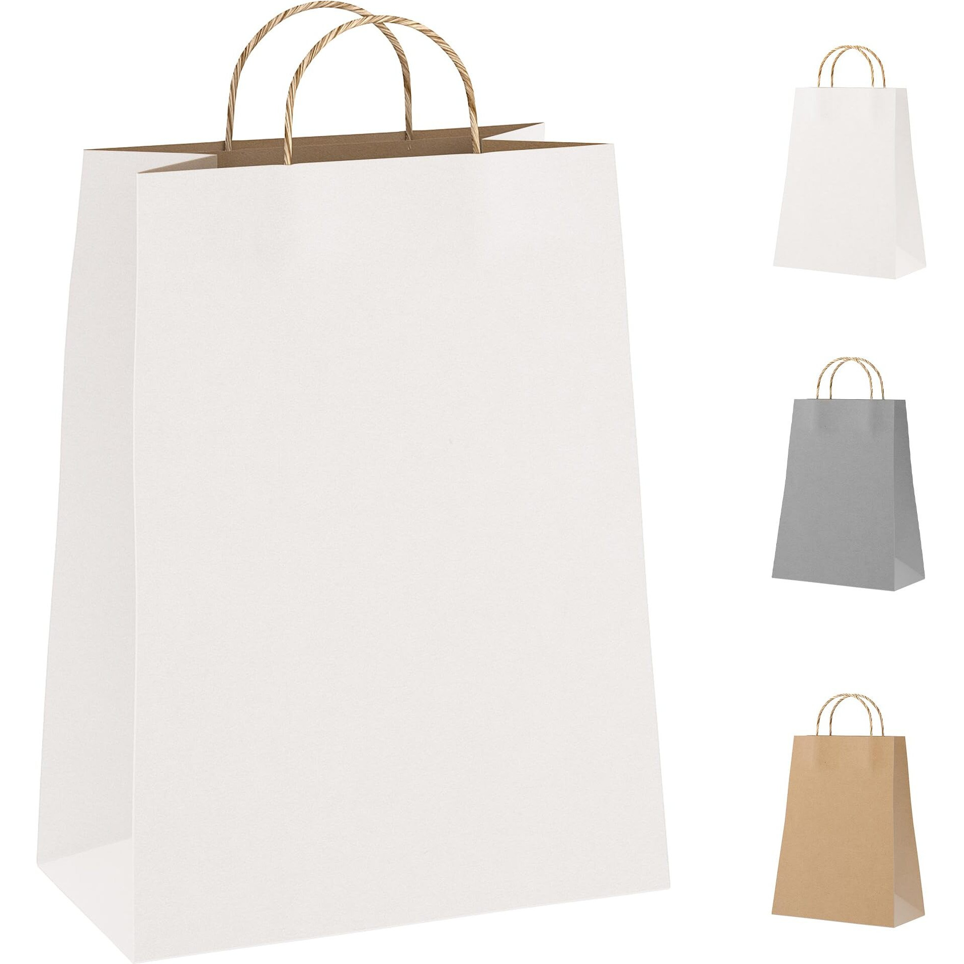 Amiff White Kraft Paper Bags ith Handles Bulk, 5.25 x 3.75 x 8 Inch. Pack of 25 Kraft Paper Gift Bags ith Handles. 150 GSM Kraft Bags ith Handles. Paper Shopping Bags ith Handles. Gift Bags