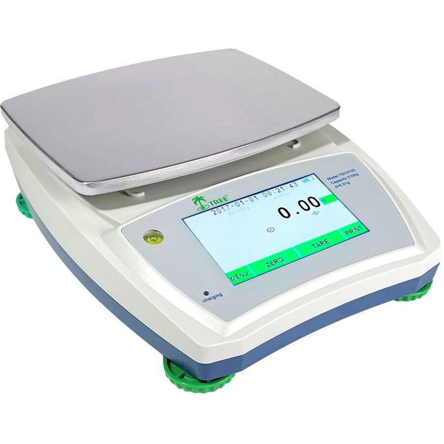 Tree TSC-1202 Touch Screen Laboratory Balance  1200g x 0.01g, High Precision, Durable Glass Shield, Slim Design, LCD Display  Ideal for Labs, Professional, Fitness & Cooking Use