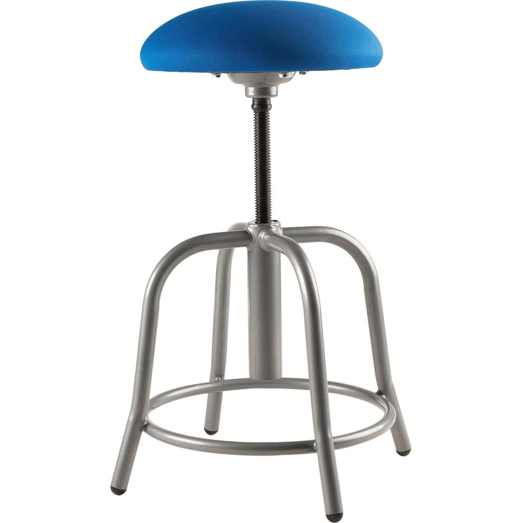 OKLAHOMA SOUND CORPORATION Height Adjustable Swivel Designer Stool with 3  Cobalt Blue Fabric Padded Seat and Grey Frame - Perfect for Science Lab, Institutional or Educational Center