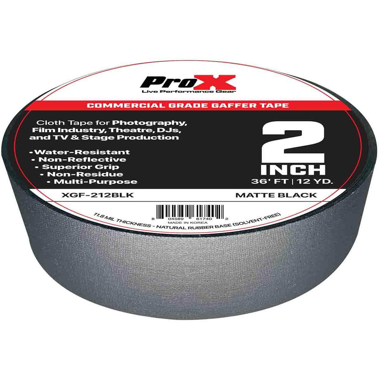 Prox XGF-212BLK 2 Inch 36FT 12YD Matte Black Commercial Grade Gaffer Tape Pros Choice Non-Residue