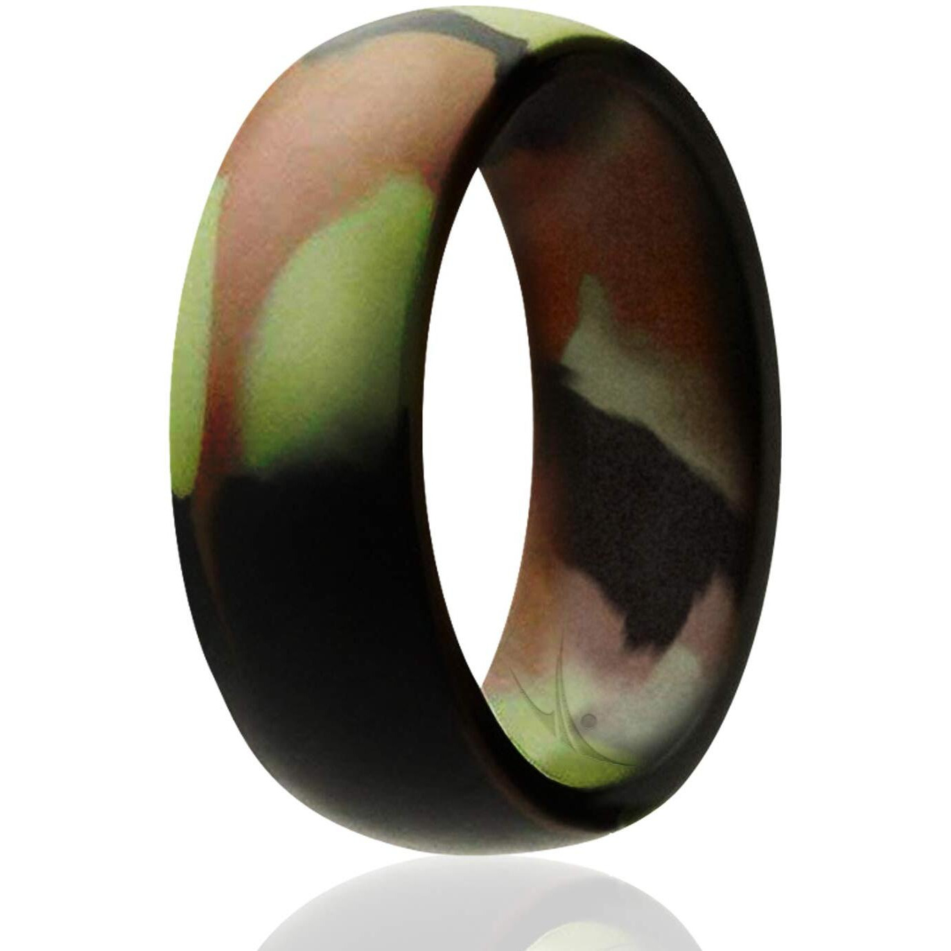 ROQ Silicone Rubber Wedding Ring for Men, Comfort Fit, Breathable Rubber Engagement Band, Men's Wedding Band, 8mm Wide 2mm Thick, Dome Solid, Single, Camo, Size 12