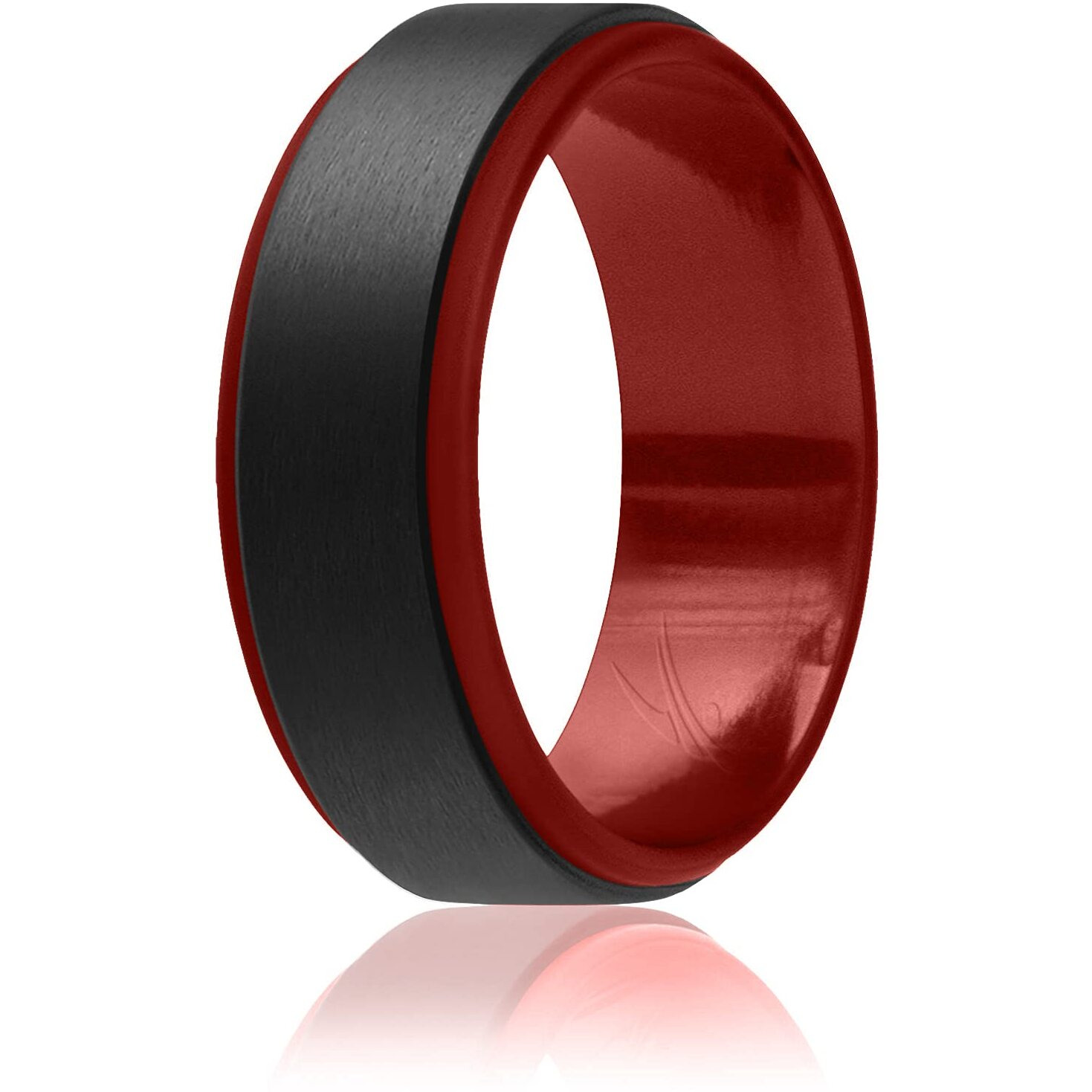 ROQ Silicone Rubber Wedding Ring for Men, Comfort Fit, Men's Wedding Band, Breathable Rubber Engagement Band, 8mm Wide 2mm Thick, Step Edge Duo, Single, Red & Black, Size 13