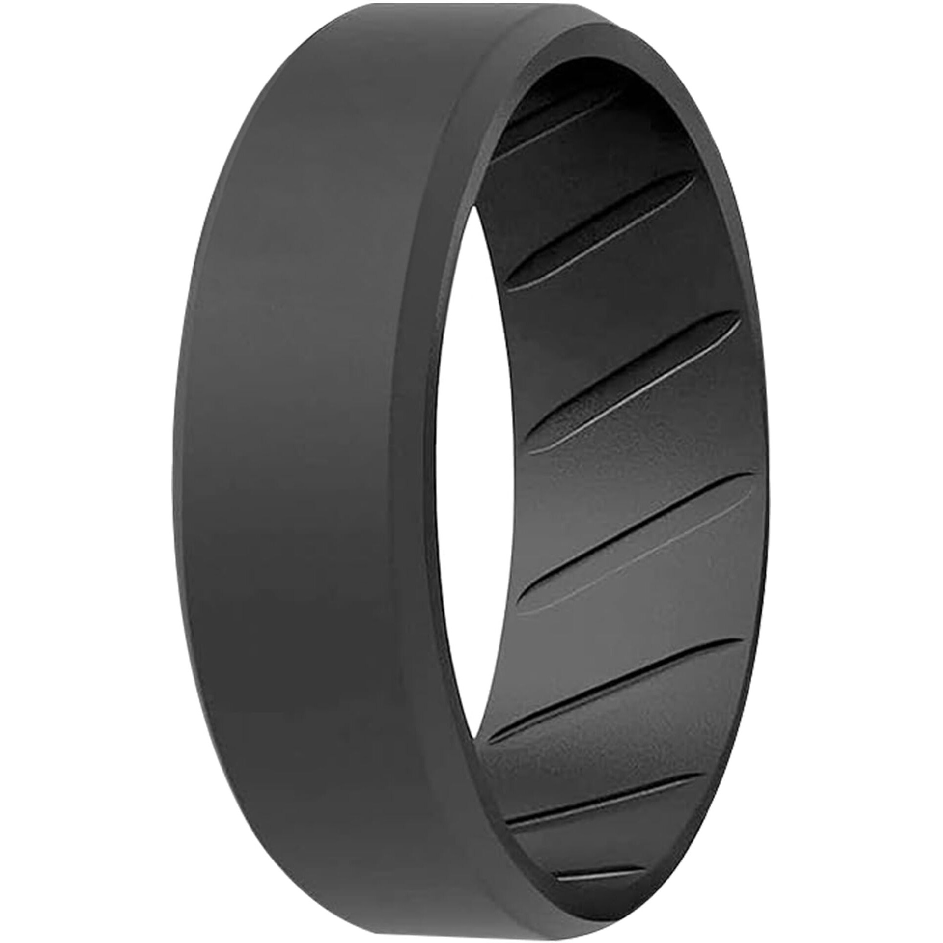 ROQ Silicone Rubber Wedding Ring for Men, Comfort Fit, Men's Wedding Band, Breathable Rubber Engagement Band, 8mm Wide 2mm Thick, Beveled Duo, 4 Pack, Silver, Black, Grey, Black, Blue, Size 16