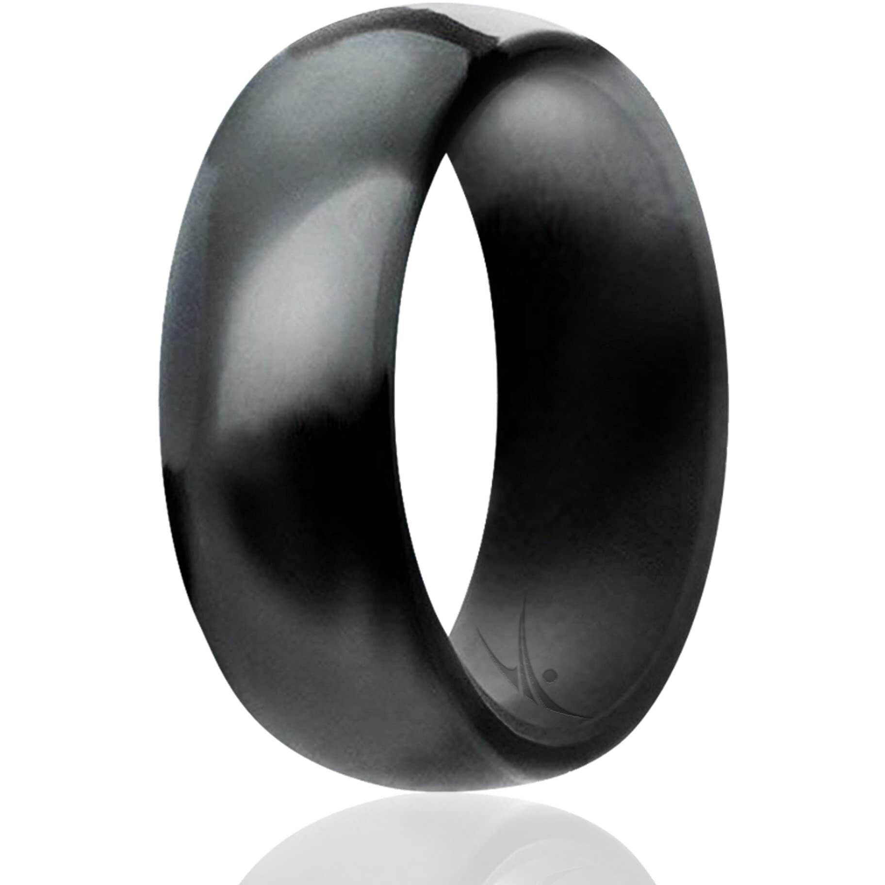 ROQ Silicone Rubber Wedding Ring for Men, Comfort Fit, Breathable Rubber Engagement Band, Men's Wedding Band, 8mm Wide 2mm Thick, Dome Solid, Single, Black Camo, Size 16