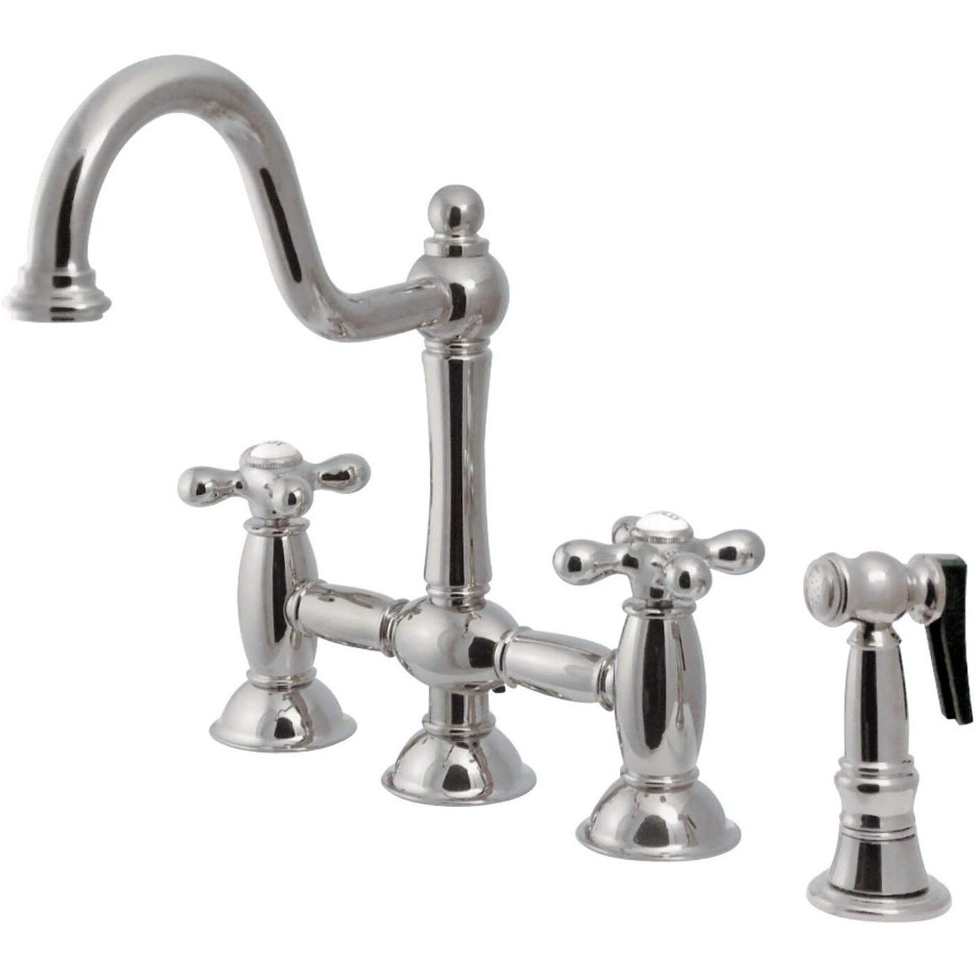 Kingston Brass KS3798AXBS Restoration 8  Center Kitchen Faucet with Brass Sprayer, Satin Nickel