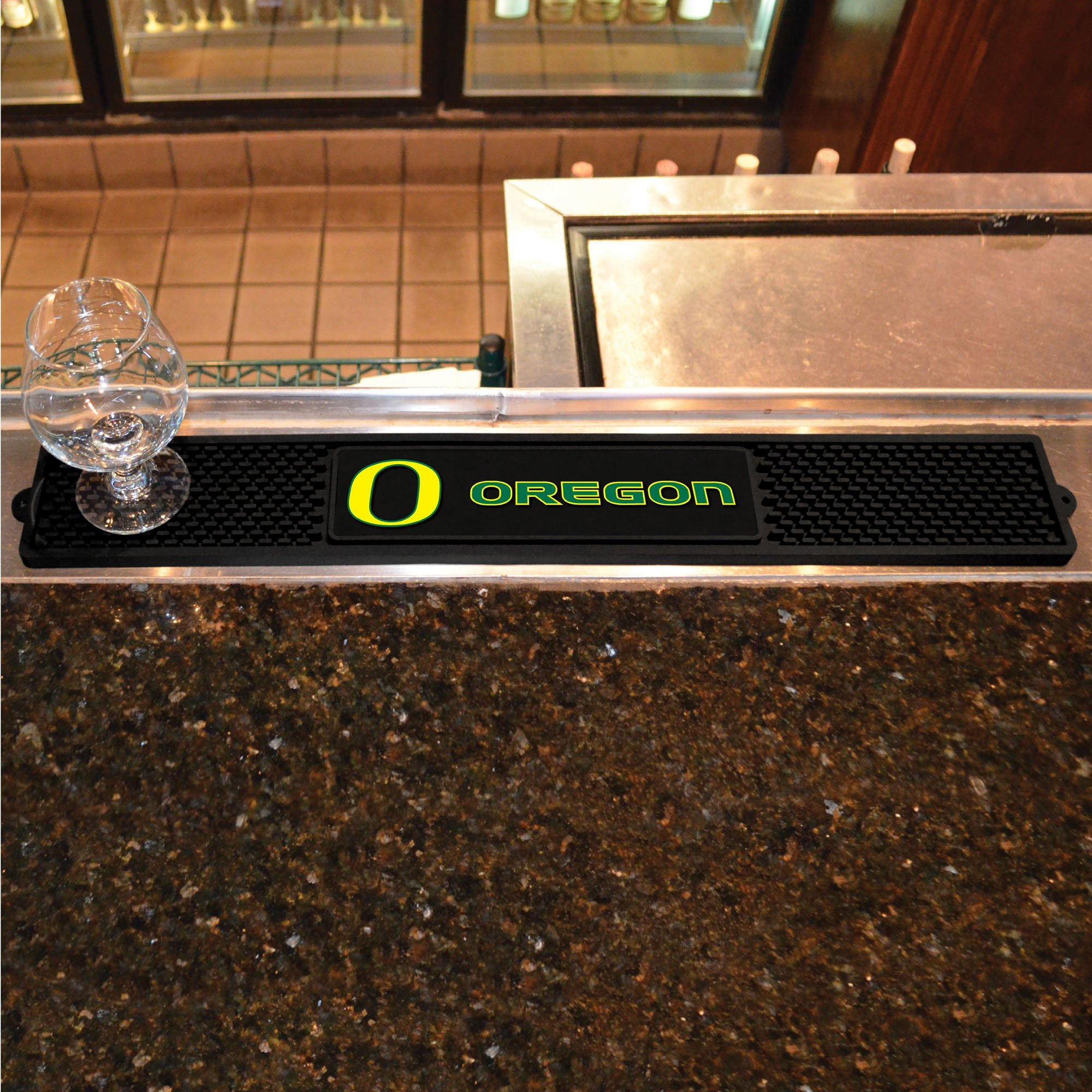 FANMATS 14029 Oregon Ducks Drink Bar Mat - 3.25in. x 24in. - Durable Dish Drying Mat, Easy Clean, Counter Mat, Black